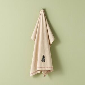 Hearth & Hand Embroidered Tree Design with Red stitched edging Kitchen Towel